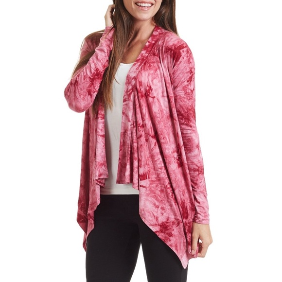Made By Johnny Sweaters - Made by Johnny Tie Dye Open Front Cardigan Plus Size XXXL Wine Artsy Bohemian